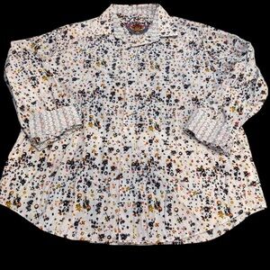 Robert Graham Shirt Mens Sz 2XL  White w/Multicolor Symbols Flip Cuff